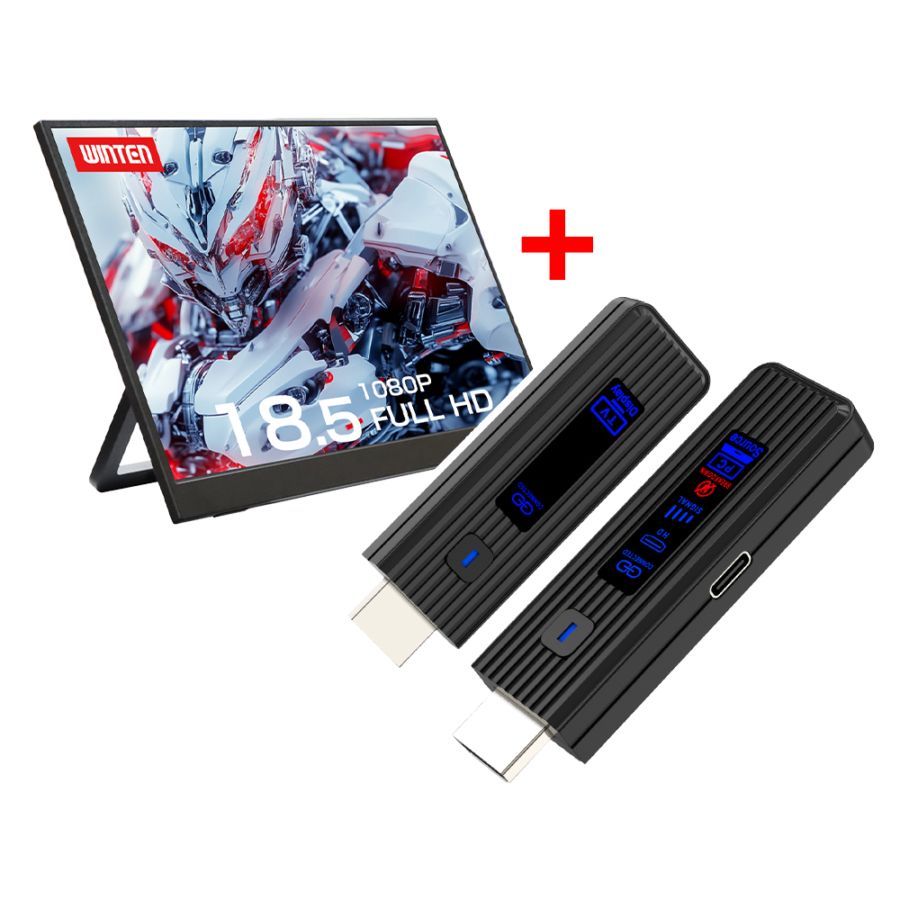モバイルモニター 18.5インチ(1920*1080 フルHD)+ワイヤレスディスプレイアダプタ(日本技適認証取得)セット【1年保証】WTMWSET-185WP-BK 6344
