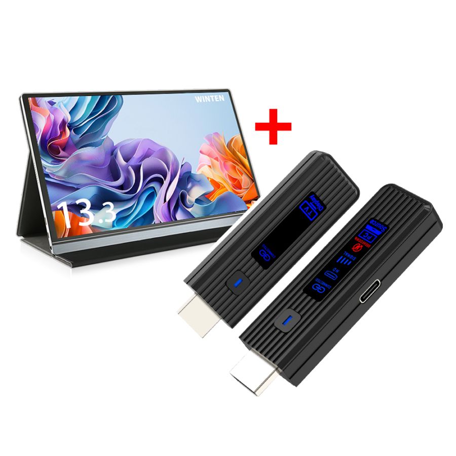 モバイルモニター 13.3インチ(1920*1080 フルHD)+ワイヤレスディスプレイアダプタ(日本技適認証取得)セット【1年保証】WTMWSET-133H2-BS 6345