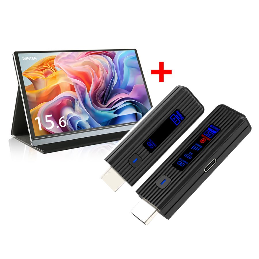 モバイルモニター 15.6インチ(1920*1080 フルHD)+ワイヤレスディスプレイアダプタ(日本技適認証取得)セット【1年保証】WTMWSET-156H2-BS 6347