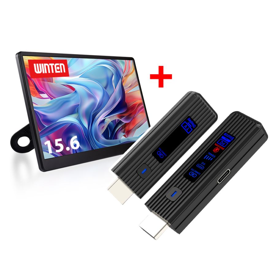 モバイルモニター 15.6インチ(1920*1080 フルHD)+ワイヤレスディスプレイアダプタ(日本技適認証取得)セット【1年保証】WTMWSET-156PA-BK 6348