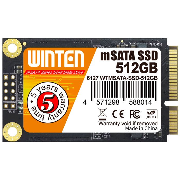 【バルク品】SSD mSATA 512GB（最大読取 530MB/s 最大書込 500MB/s）mSATA SATA 3D NANDフラッシュ搭載 内蔵型SSD【5年保証】WTMSATA-SSD-512GB 6127