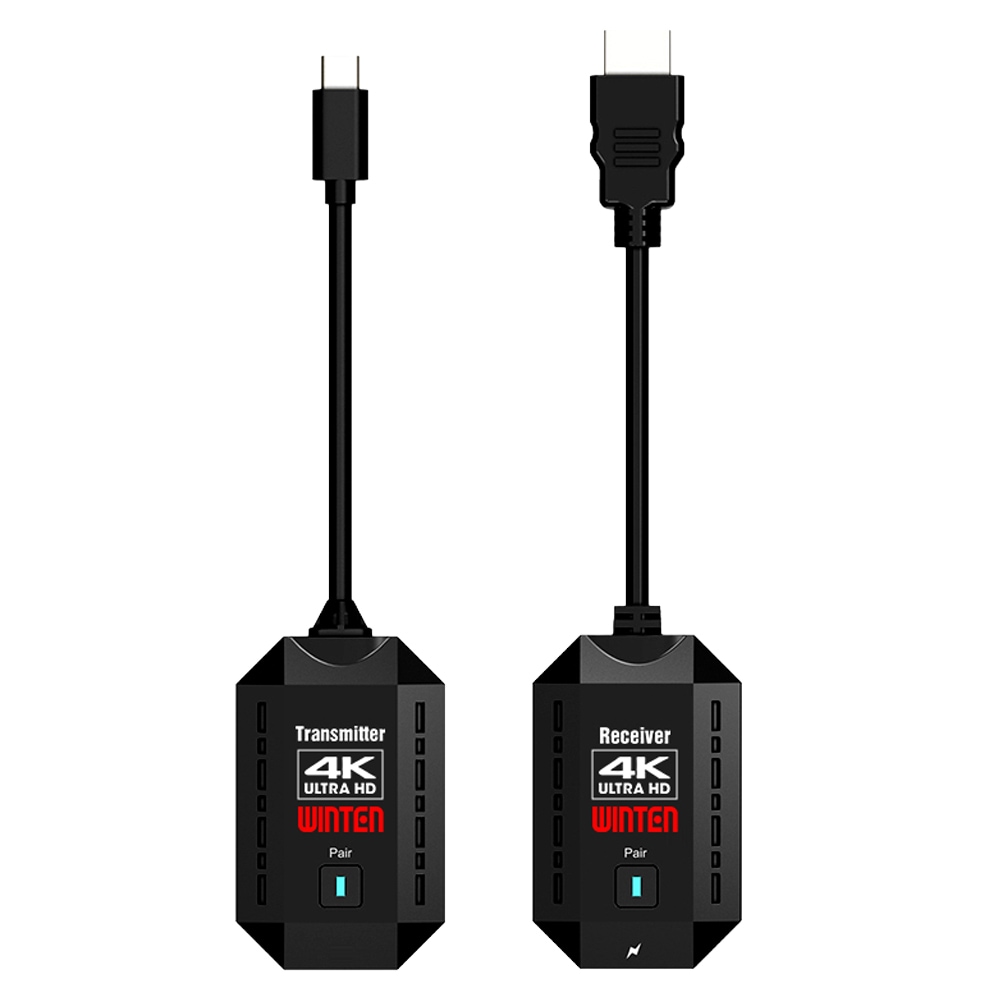WINTEN ワイヤレス HDMI 送受信機 4K対応 USB-C接続 無線映像・音声転送 日本技適認証取得 ドライバー不要 最大8台増設 変換アダプター（miniHDMI） WTHL-WIFI4K-BK
