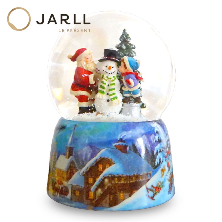 【JARLL】スノードーム クリスマス サンタクロースと雪だるまを作る子供たち 高級 オルゴール（ぜんまい式）プレゼント 結婚祝い 誕生日 インテリア 置物 スノーグローブ HX1236