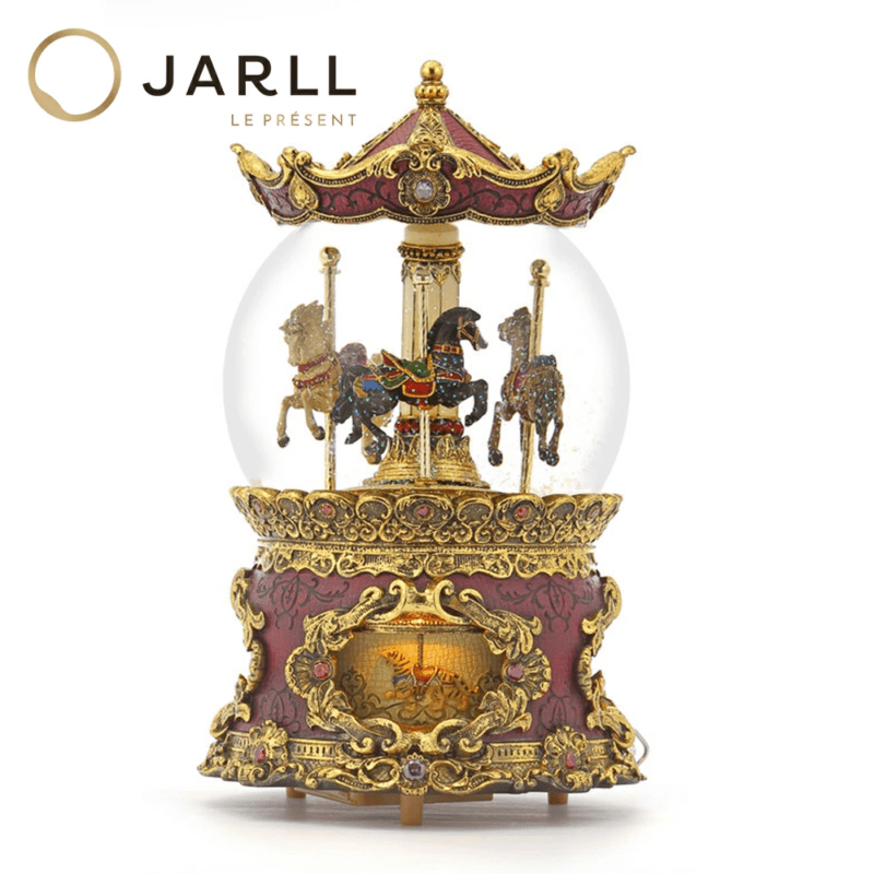【JARLL】スノードーム アンティークなメリーゴーランド 高級 オルゴール（ぜんまい式）ライト付き プレゼント 結婚祝い 誕生日 インテリア 置物 スノーグローブ PA1105