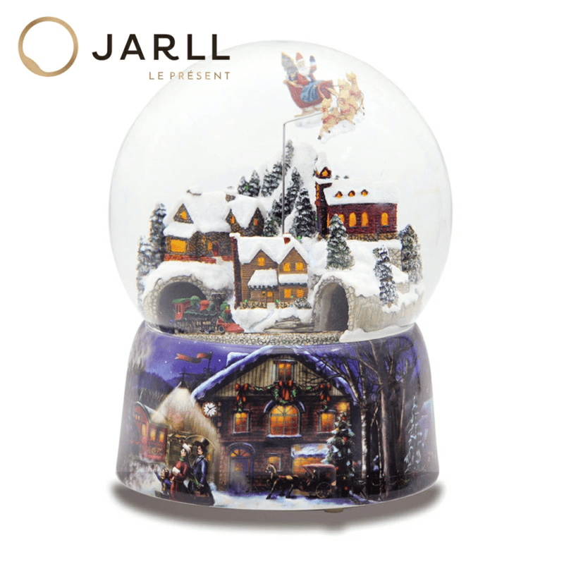 【JARLL】スノードーム クリスマス サンタのソリと列車 高級 オルゴール（ぜんまい式）プレゼント 結婚祝い 誕生日 インテリア 置物 スノーグローブ GG-HX0794