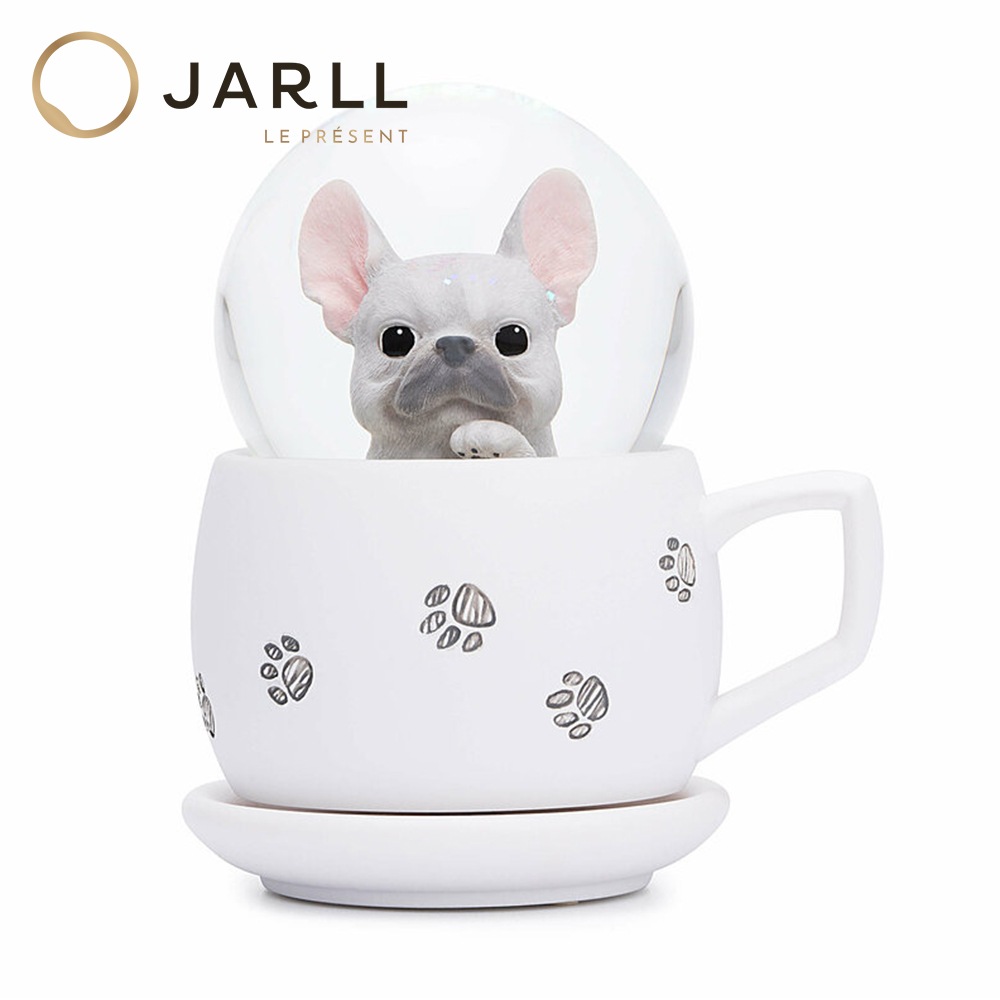 【JARLL】スノードーム 犬 フレンチ・ブルドッグ マグカップ 高級 オルゴール（ぜんまい式）プレゼント 結婚祝い 誕生日 インテリア 置物 スノーグローブ AO19097