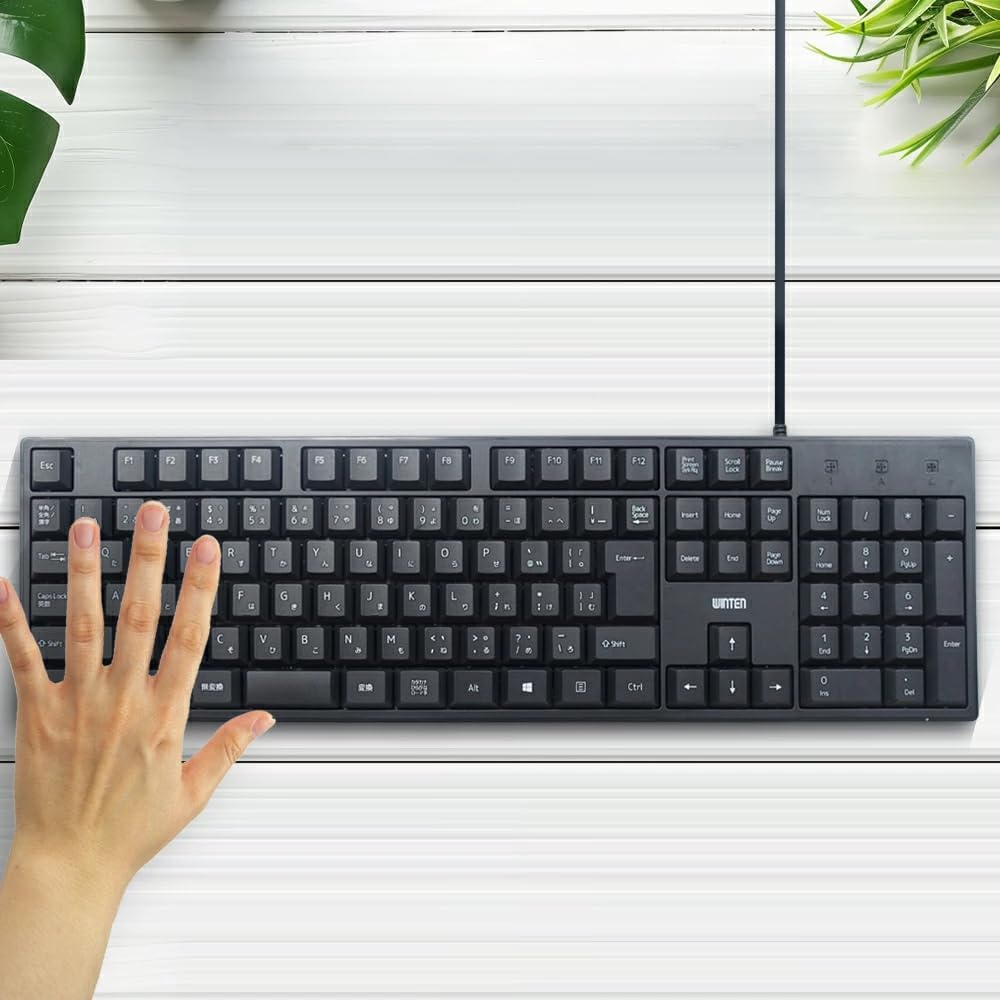 WINTEN 有線キーボード WT-KBU01-BK 薄型 軽量 パソコンキーボード USB接続 テンキーあり 109キー 角度調整可 Windows