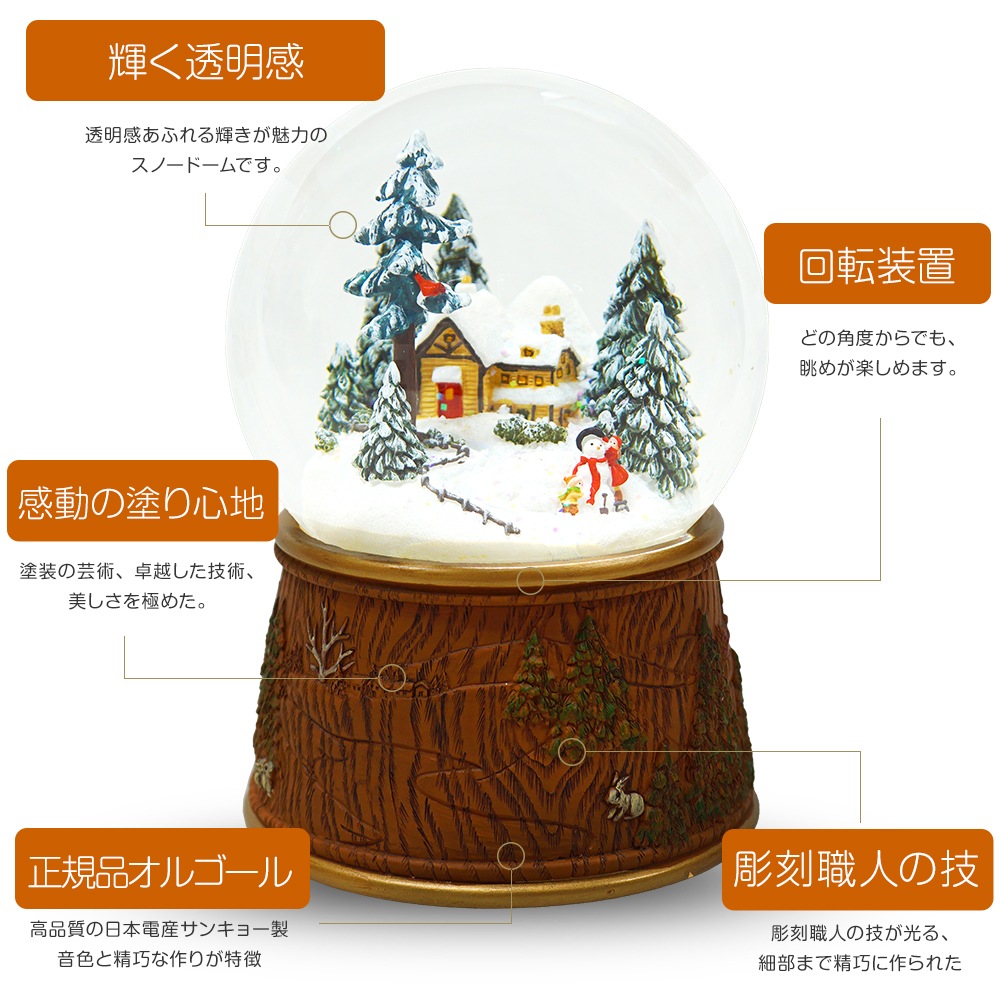 【JARLL】スノードーム クリスマス 森のスノーハウス 高級 オルゴール（ぜんまい式）プレゼント 結婚祝い 誕生日 インテリア 置物 スノーグローブ GB14019