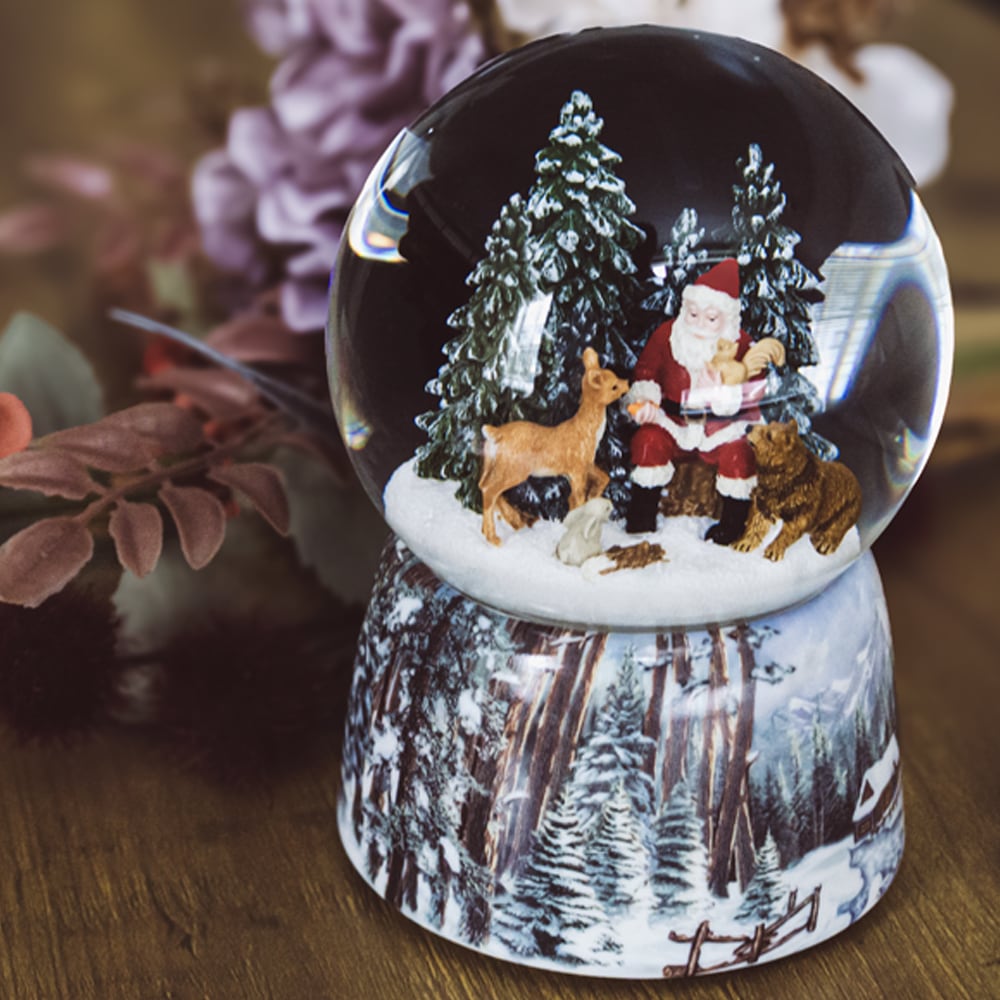 【JARLL】スノードーム クリスマス サンタクロースと森の動物 高級 オルゴール（ぜんまい式）プレゼント 結婚祝い 誕生日 インテリア 置物 スノーグローブ HX1219