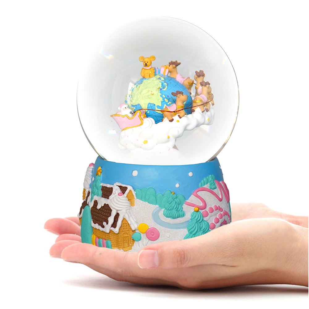 【JARLL】スノードーム クリスマス そりを引くトナカイ 高級 オルゴール（ぜんまい式）プレゼント 結婚祝い 誕生日 インテリア 置物 スノーグローブ HX1303