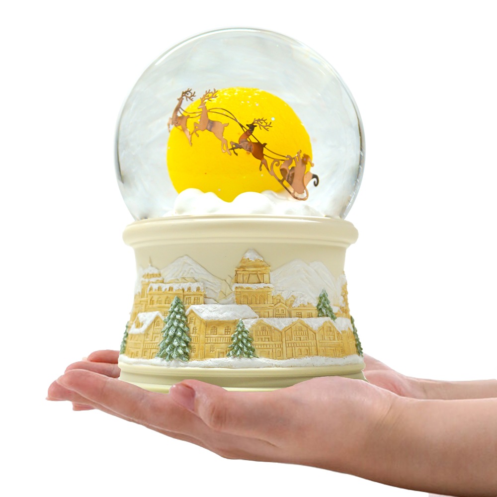 【JARLL】スノードーム クリスマス 村の雪景色 高級 オルゴール（ぜんまい式）ライト付き プレゼント 結婚祝い 誕生日 インテリア 置物 スノーグローブ QO24110