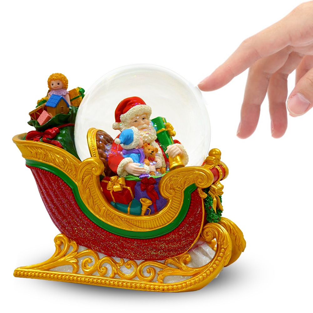 【JARLL】スノードーム クリスマス サンタクロース そりすべり 高級 オルゴール（ぜんまい式）ライト付き プレゼント 結婚祝い 誕生日 インテリア 置物 スノーグローブ HX1281