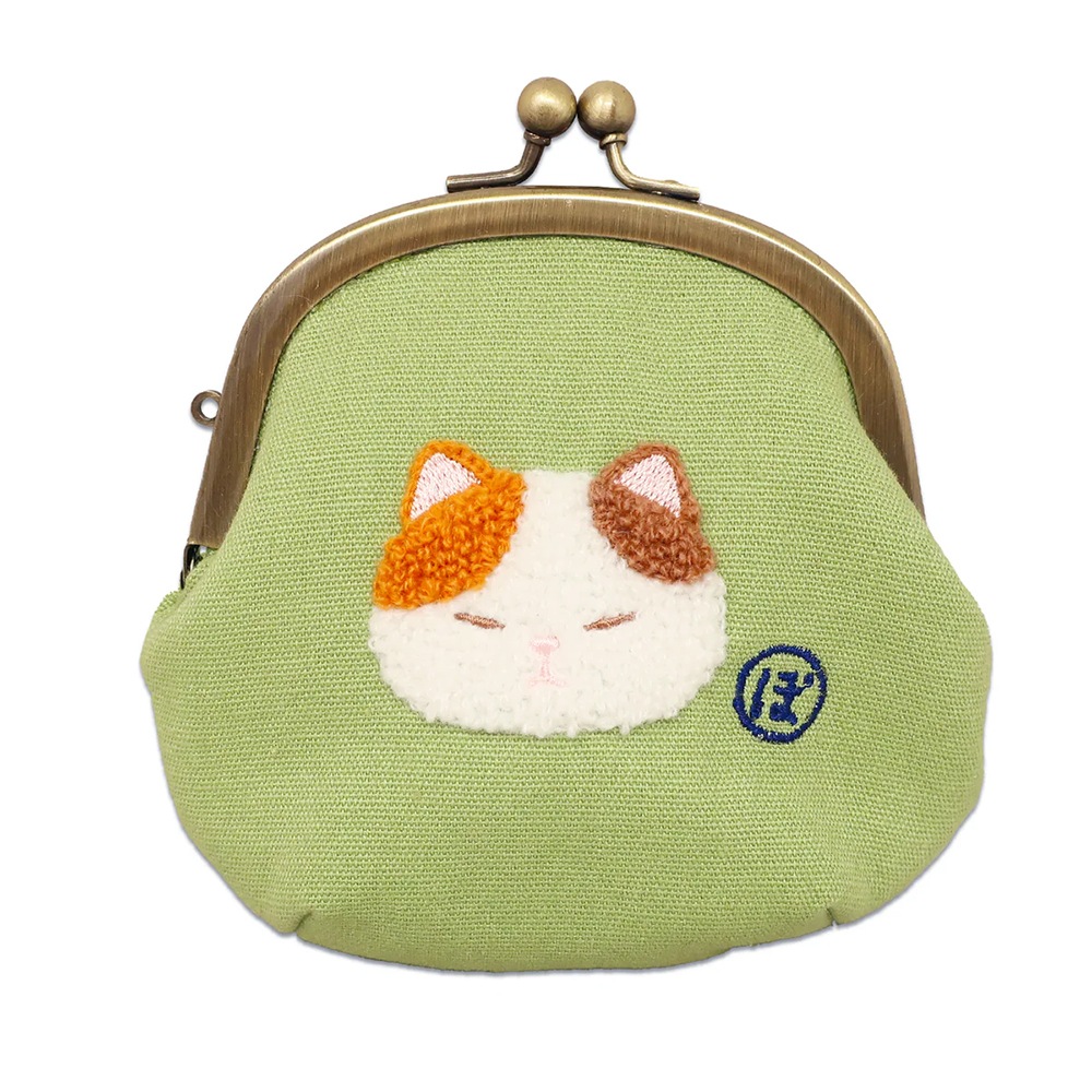 【内藤デザイン研究所】ぼうみたいなねこ がま口ポーチ 猫 内藤デザイン研究所 刺繍 子猫 どうぶつ かわいい キッズ 誕生日 プレゼント 送料別 女の子 男の子 おもちゃ ギフト 子供 みどり ブラウン みけねこ やわらかい