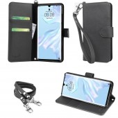 wisers ストラップ2種付き スマホケース Huawei P30 Pro HW-02L 専用 手帳型 docomo ドコモ スマートフォン ケース カバー ネックストラップ & ハンドストラップ 