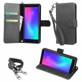 wisers ストラップ2種付 スマホケース ZTE Y!mobile ワイモバイル Libero S10 901ZT 5.7インチ スマートフォン スマホ 専用 手帳型 ケース カバー 全3色 ブラ