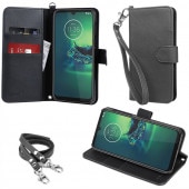 【ストラップ2種付】wisers moto g8 PLUS 専用 MOTOROLA モトローラ 6.3 インチ スマートフォン スマホ 手帳型 ケース カバー [2020 年 新型] 全2色 ブラック