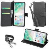 wisers ストラップ2種付き スマホケース OPPO Reno3 5G A001OP 専用 6.55 インチ スマートフォン スマホ 手帳型  ケース カバー [2020年 新型] 全5色 ブラッ