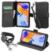 wisers ストラップ2種付き スマホケース Xiaomi Redmi Note 11 Pro 専用 6.67 インチ スマートフォン スマホ 手帳型  ケース カバー 全4色 ブラック・ダークブル