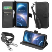 wisers ストラップ2種付き スマホケース HTC Desire 22 Pro 専用 6.6 インチ スマートフォン スマホ 手帳型  ケース カバー 全5色 ブラック・ダークブルー・レッド・ロー