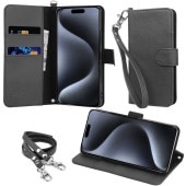 wisers ストラップ2種付 スマホケース Apple  iPhone 15 Pro Max 専用 手帳型 ケース カバー ハンドストラップ ネックストラップ 全4色 ブラック・ダークブルー・ローズ
