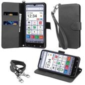 wisers かんたんスマホ4 対応 手帳型 スマホケース (全5色) 牛革調PUレザー (カードホルダー/スタンド機能付き) ストラップ 2種付き ( ハンドストラップ / ネックストラップ )  