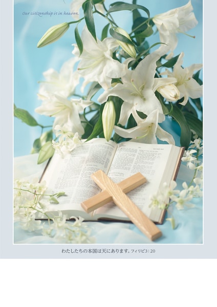 弔事プログラム用紙(30枚) 十字架とゆりブルー J-TB22SP4 新共同訳