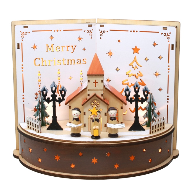 LEDウッド聖歌隊ブック型置物 （50640）（いのちのことば社・オリーブ