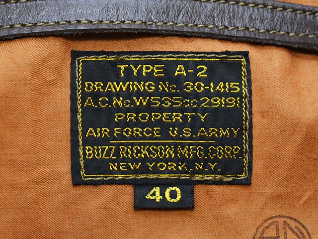 ��BUZZ RICKSON'S/�Х��ꥯ���󥺡ۡ�Type A-2��A.C. No.W535 ac 29191 BUZZ RICKSON MFG.CORP.��COLD WEATHER TESTING DET.IN ALASKA��(BR80667)