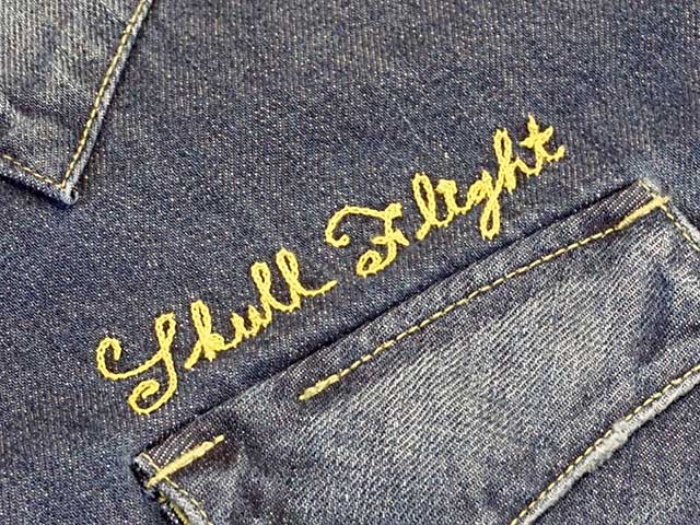 美品skull flightスカルフライト デニムウエスタンシャツ 刺繍LL42 SKULL FLIGHT/スカルフライト】2022SS「Riders Denim Western Shirts