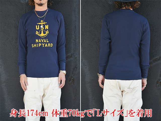 ��FREE WHEELERS/�ե꡼�ۥ����顼����2025FW��Crew Necked Thermal L/S Shirt��U.S.N.NAVAL SHIP YARD��/���롼�ͥå��åɥ����ޥ���󥰥��꡼�֥����"U.S.N.�ͥ��Х륷�åץ䡼�ɡɡ�(2535007)