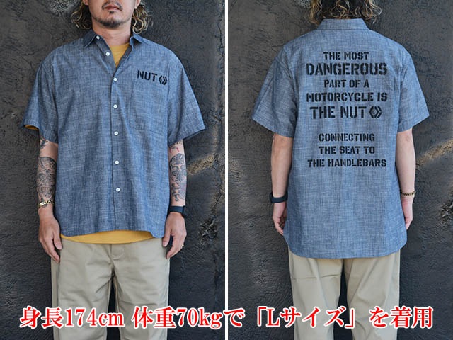 ��SIRANO BROS/����Υ֥�����2024SS��Chambray Over Sized S/S Shirts��Biker Wisdom��/�����֥졼�����С��������ɥ��硼�ȥ��꡼�֥���ġɥХ���������������ɡ�