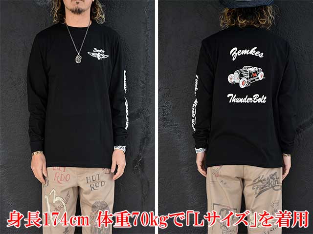 ��2����ZEMKE'S WHEELS WEAR/���ॱ���ۥ����륺�������ۡ�Rodder L/S Crew Neck Tee��Thunder Bolt��/���å������󥰥��꡼�֥��롼�ͥå�Tee�ɥ�������ܥ�ȡɡ�