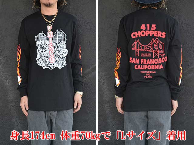 ��415 CLOTHING/415���������󥰡ۡ�Printed L/S Tee��Skull&Bridge��/�ץ��ƥåɥ��󥰥��꡼��Tee�ɥ�����&�֥�å��ɡ�