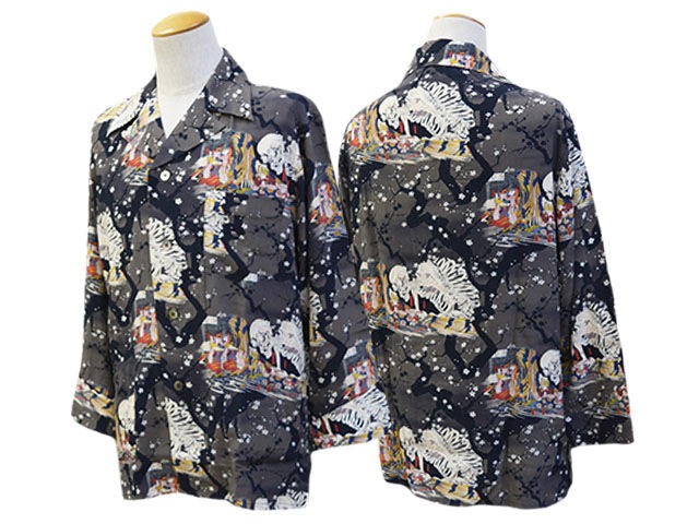 ��BLACK SIGN/�֥�å��������2025SS��Three Quarter Sleeve Night Hawaiian Shirt��Kuniyoshi Utagawa��/���꡼�������������꡼�֥ʥ��ȥϥ磻���󥷥�ġɲ��� ��˧�ɡ�(BSSL-25109)