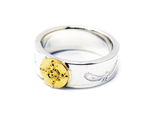 ��FIRST ARROW's/�ե������ȥ��������ۡ�Flat Hammered 8mm Eagle Stump Work Ring with K18/K18�դ�ʿ��8mm�������륹����ץ����󥰡�(R-181)