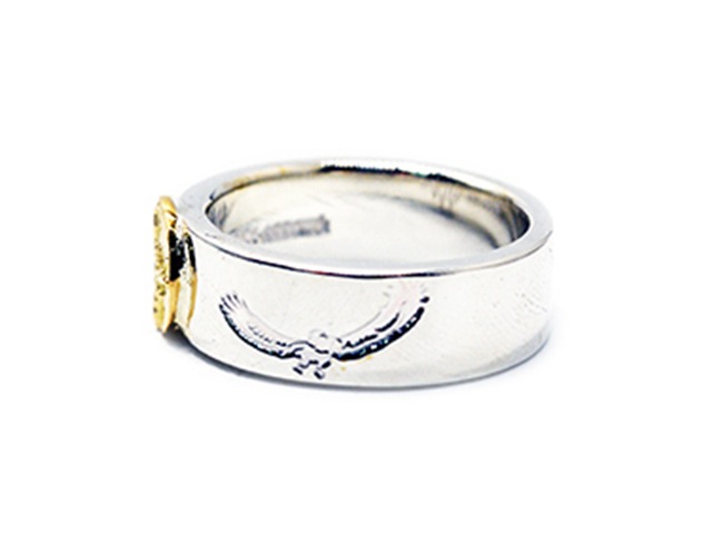 ��FIRST ARROW's/�ե������ȥ��������ۡ�Flat Hammered 8mm Eagle Stump Work Ring with K18/K18�դ�ʿ��8mm�������륹����ץ����󥰡�(R-181)