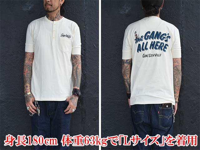 (50% OFF)��2����GANGSTERVILLE/����󥰥������ӥ��2024SS��Henry Neck S/S Tee��THE GANG'S HERE��/�إ�꡼�ͥå����硼�ȥ��꡼��Tee�ɥ� ����󥰥�������ҥ��ɡ�(GSV-24-SS-22)