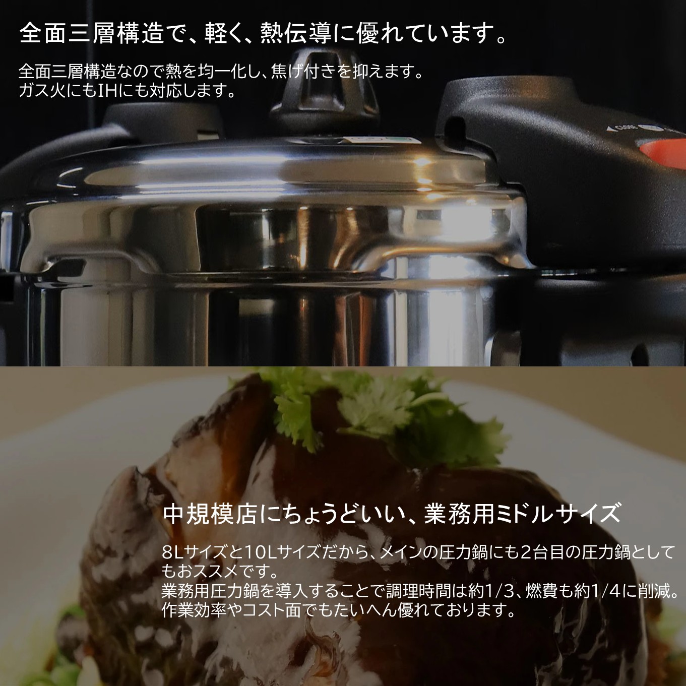 なべ Pro MIDDLE3 10.0L （NMDA10） 特別セット | プロ仕様圧力鍋,Pro
