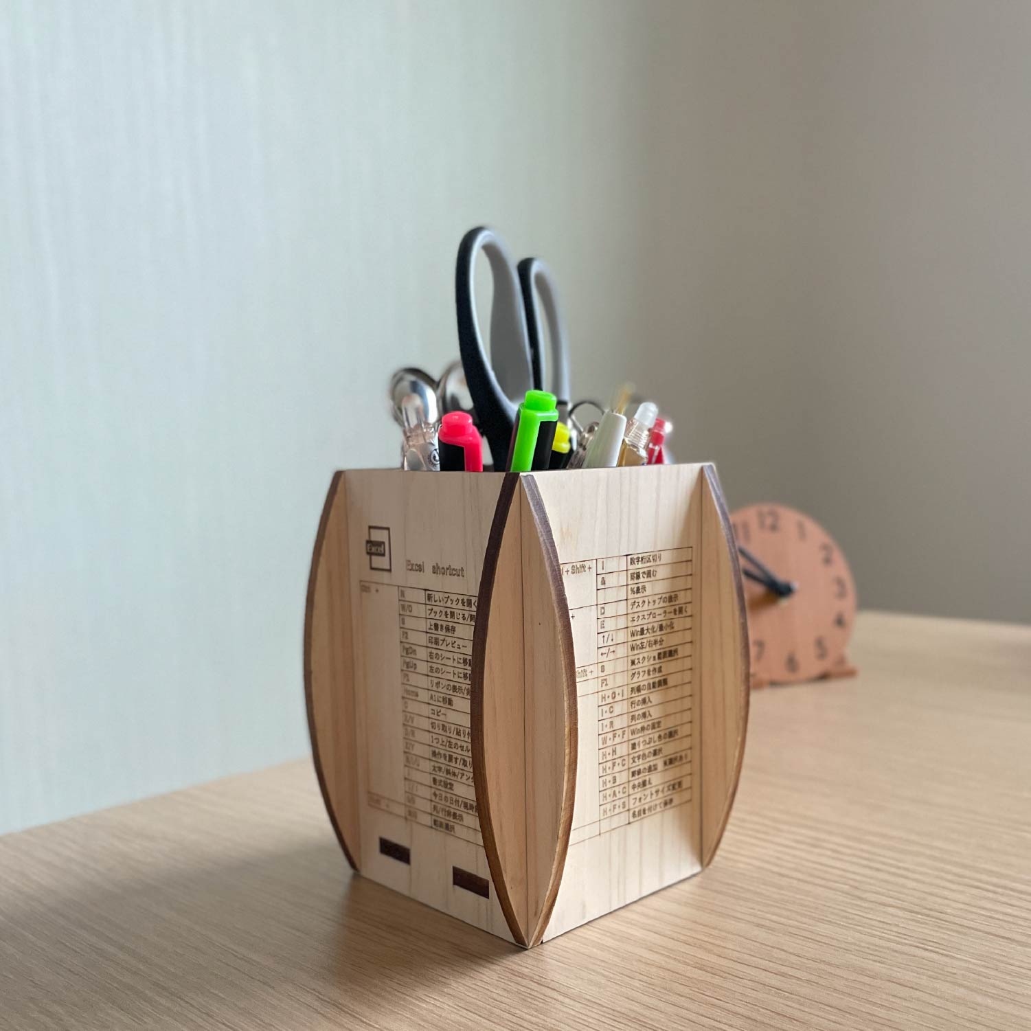 【WOOD&GROVE】国産ひのきのペンスタンド 木製雑貨 Excel ショートカットキー レーザー 木材加工 木製品 ヒノキ 桧 文房具 天然素材