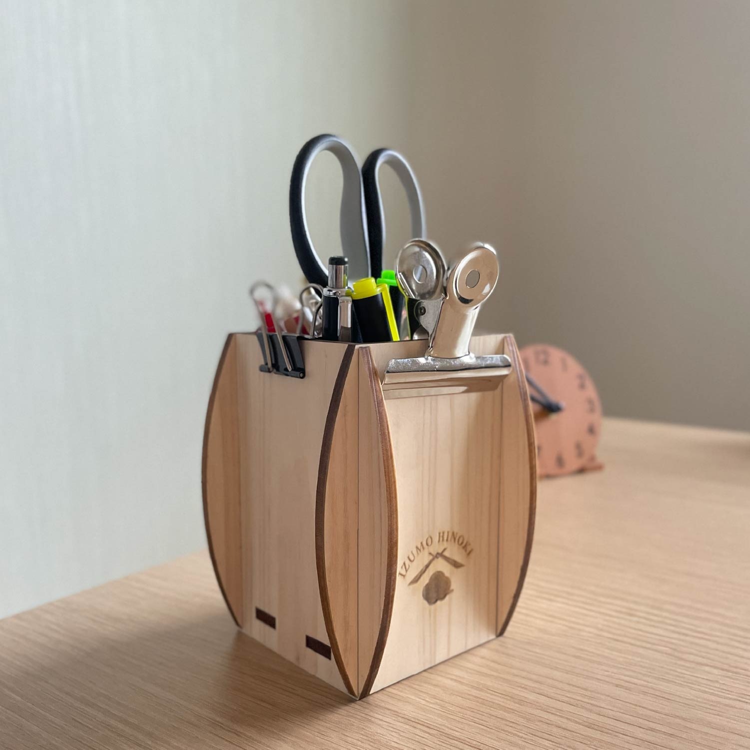 【WOOD&GROVE】国産ひのきのペンスタンド 木製雑貨 Excel ショートカットキー レーザー 木材加工 木製品 ヒノキ 桧 文房具 天然素材