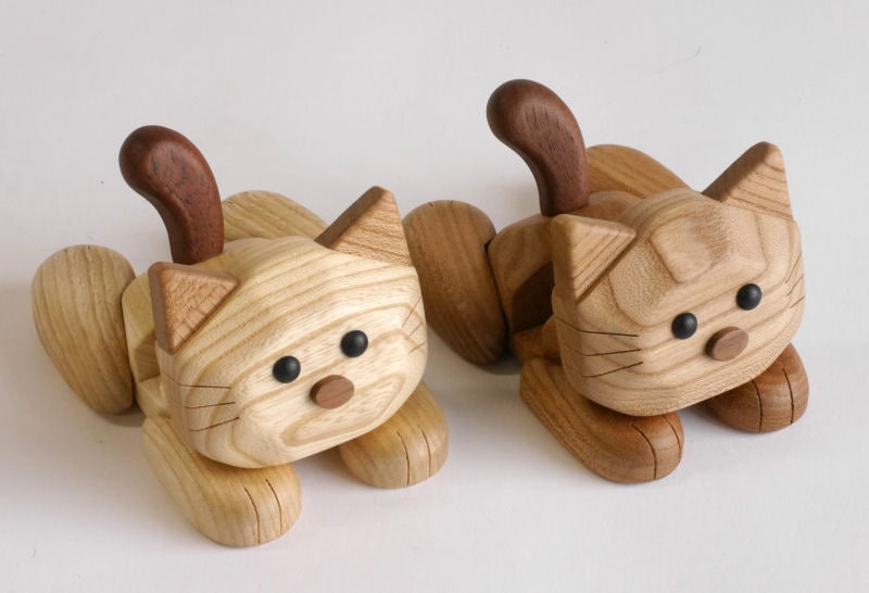 木製雑貨】【木のCDスマホスタンド】 CDスマートフェオンスタンドねこ