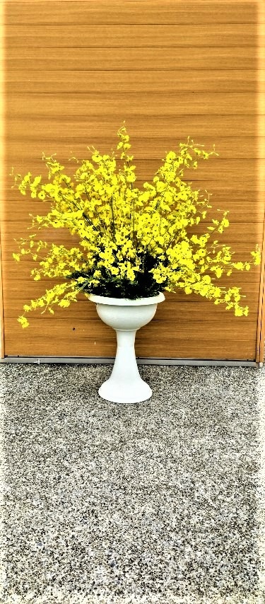【造花アレンジフラワー】【大型アレンジ】【オンシジュームアレンジ】【黄色カラーは風水カラー　金運　幸運カラー】【送料無料】【高さ100ｃｍ】【触媒加工済】