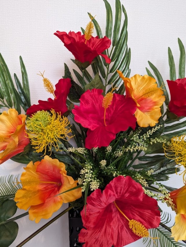 造花 トロピカル ハイビスカススタンドアレンジ 夏フラワー 展示場