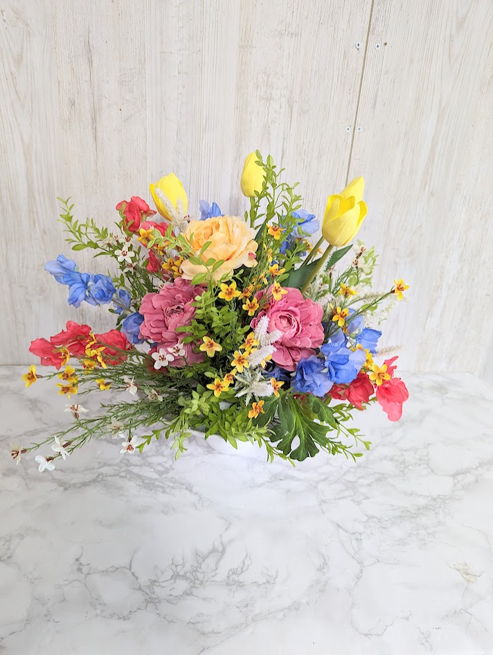 春アレンジフラワー 造花アレンジ カラフルアレンジメント 触媒
