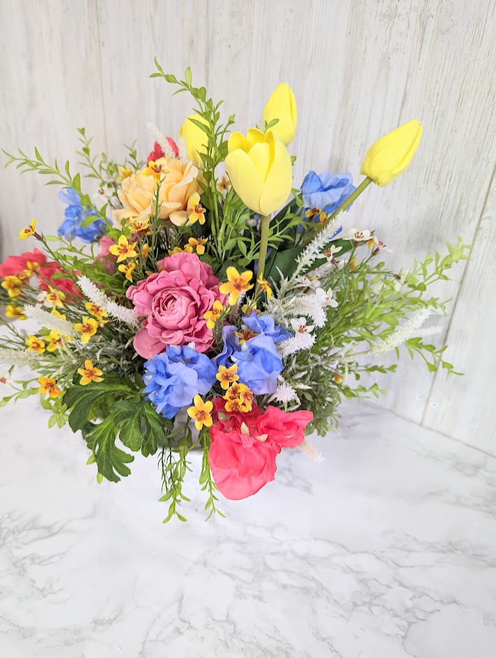 春アレンジフラワー 造花アレンジ カラフルアレンジメント 触媒加工