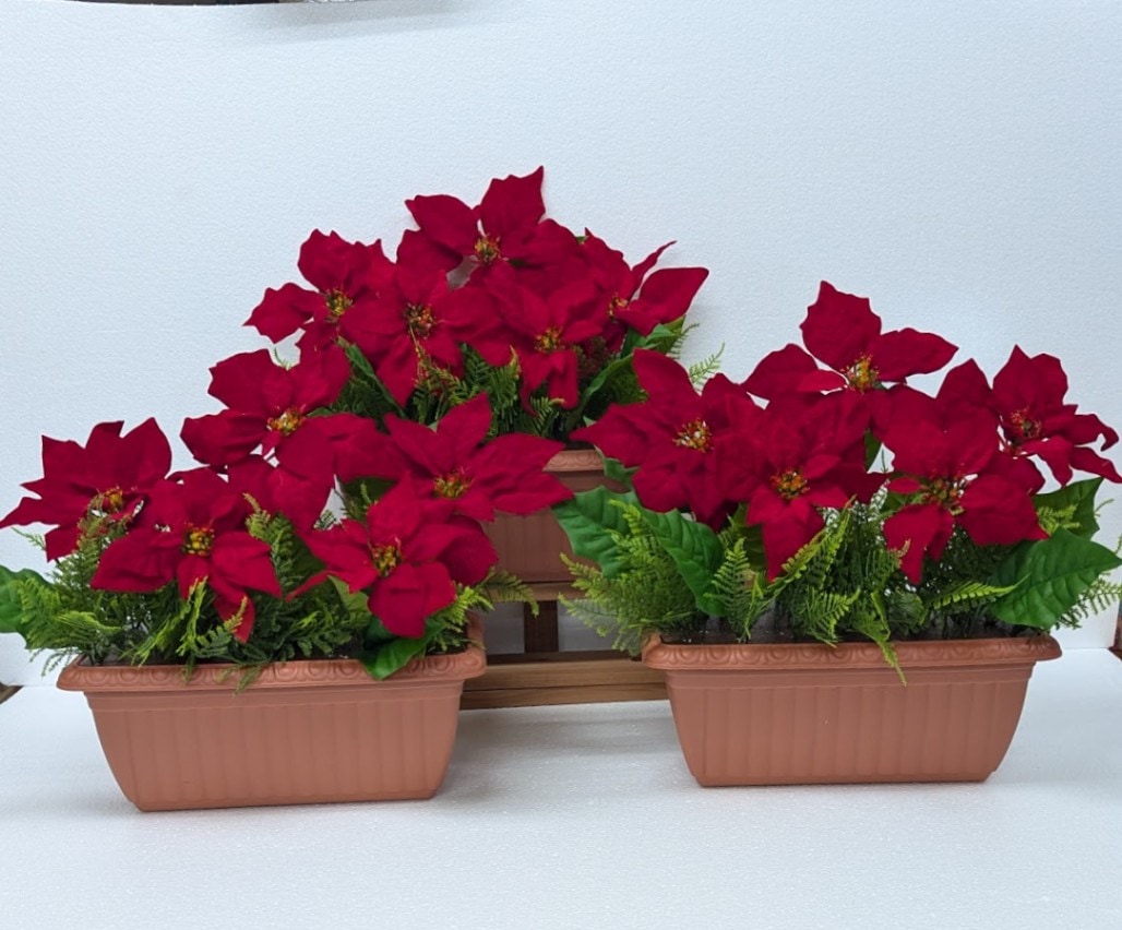 造花　ポインセチアプランター3点セット　クリスマスデイスプレイ　ボリューム満点　送料無料　店舗装飾　　