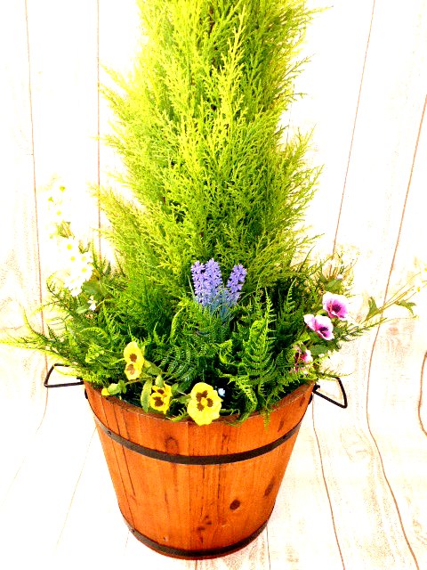 人気ゴールドクレストウッドプランター【送料無料】【人工観葉植物】【触媒加工】【消臭・・抗ウイルス・防菌】【お手入れ不要】【パンジー】【可愛い】【造花】【屋外対応】