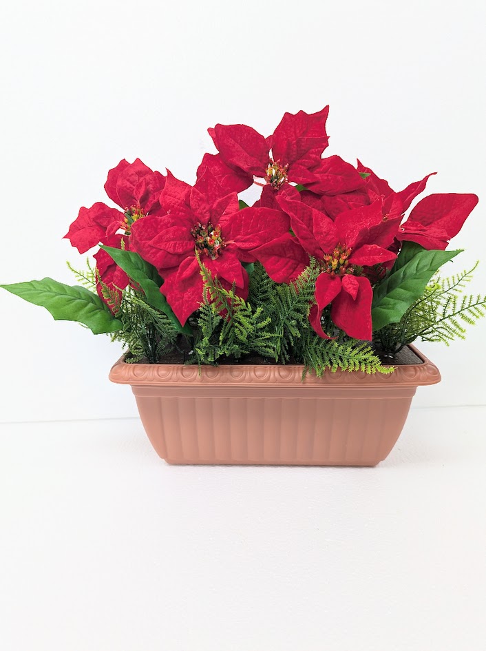 造花 ポインセチアプランター3点セット クリスマスデイスプレイ ボリューム満点 送料無料 店舗装飾