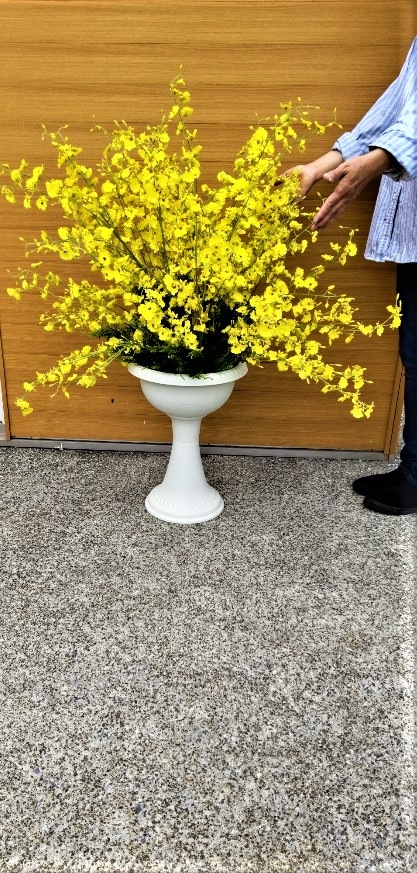 【造花アレンジフラワー】【大型アレンジ】【オンシジュームアレンジ】【黄色カラーは風水カラー　金運　幸運カラー】【送料無料】【高さ100ｃｍ】【触媒加工済】
