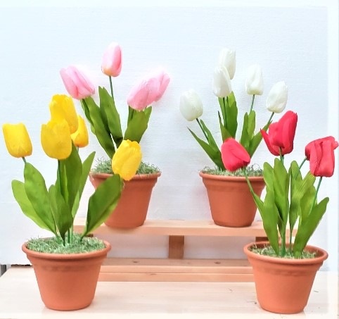 【造花チューリップポット4点セット】【チューリップポット】【送料無料】店舗デイスプレイに　お部屋のアクセサリーに　大量受注可